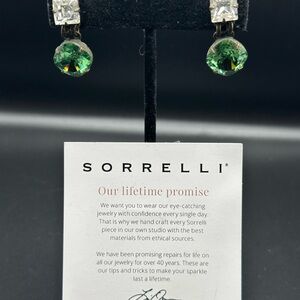 Sorrelli Emerald Green and Silver Crystal Earrings set in Antique Gold
